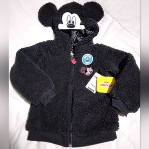 NWT Mickey Mouse Toddler Winter Fleece Unisex Jacket With Mickey Hood and Ears